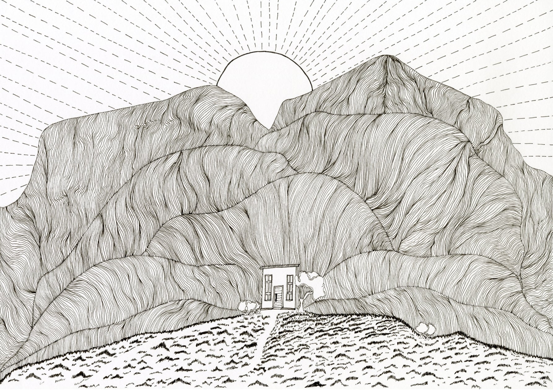 Little House and the Berg - Open Edition Archival Monochrome Ink Print